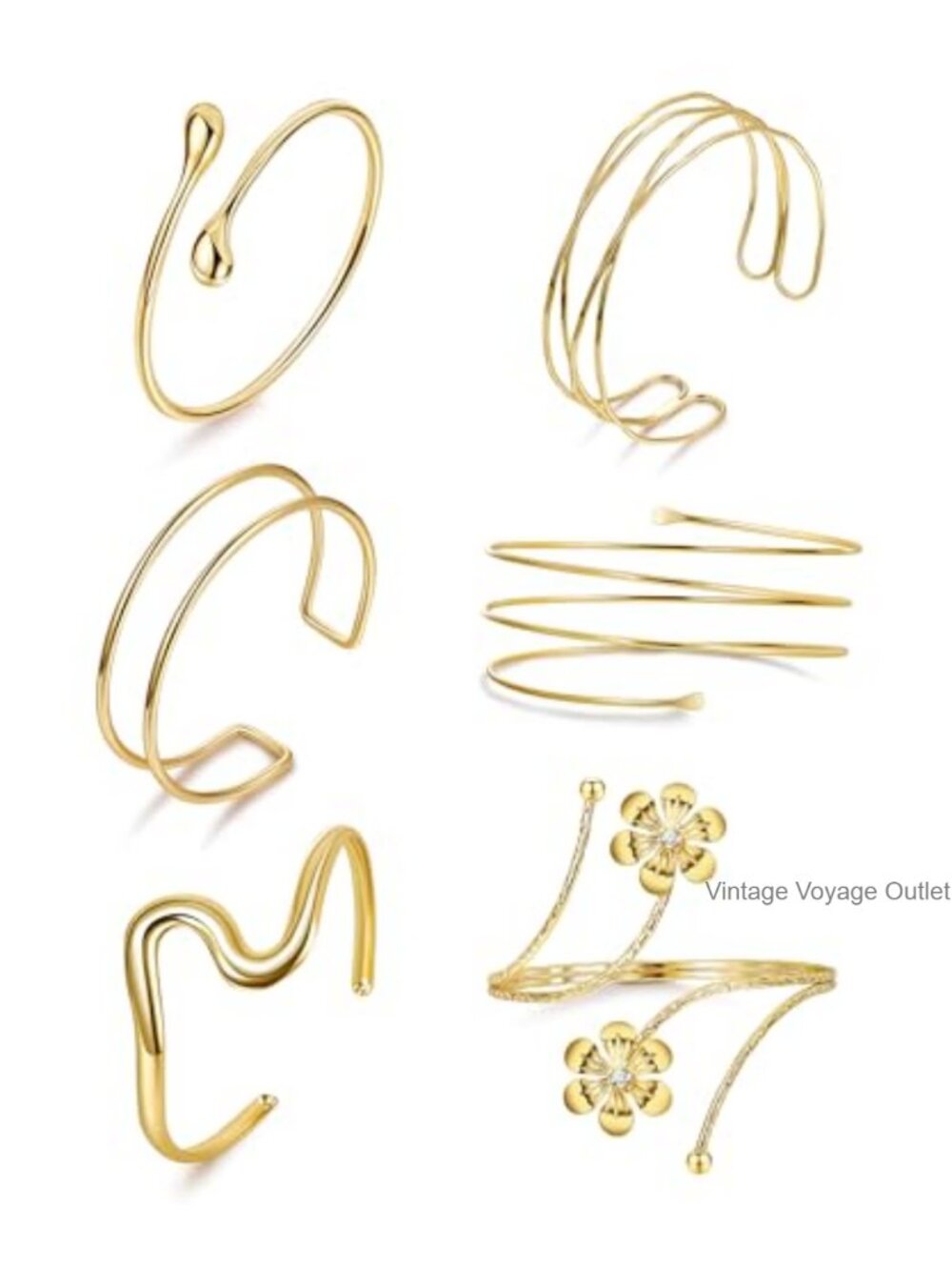 6Pc Gold Plated Silver Plated Adjustable Upper Arm Cuff Bracelet Set